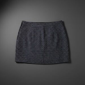 J.Crew Silk Blend Textured Mini Skirt Black White Micro Pattern Waist 35”